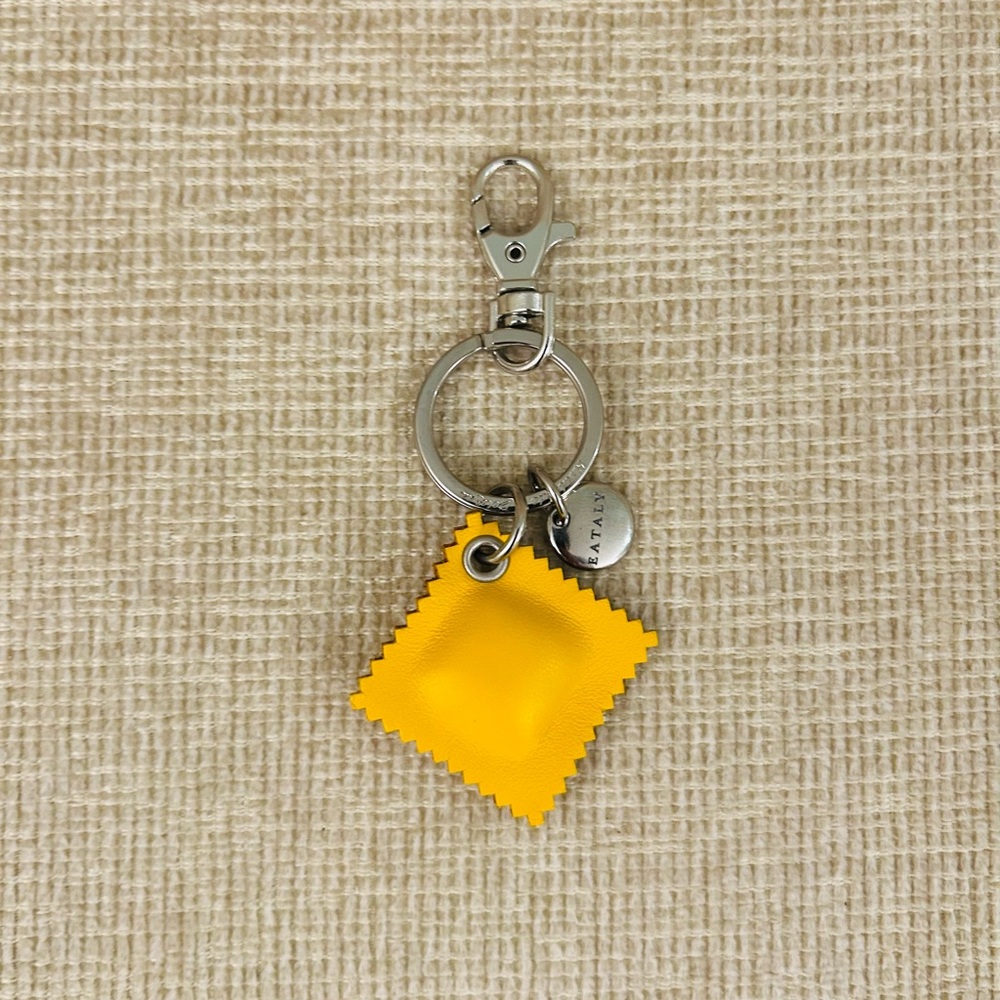 NWT Double Trouble Bologna Yellow Leather Ravioli Keychain